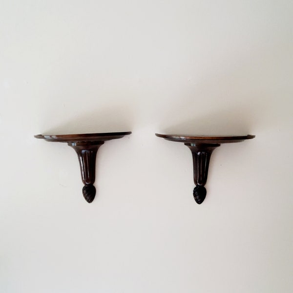 Vintage Ornate Small Wall Shelves, Sconce Shelf Pair Wooden Wall Shelves