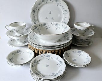 Blue Garland china 21 piece vintage Johann Haviland Blue Garland dish set for 4 guests