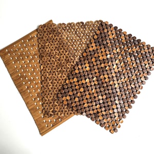 Vintage Mixed Geometric Wood Tile Bead Placemats Set of 3
