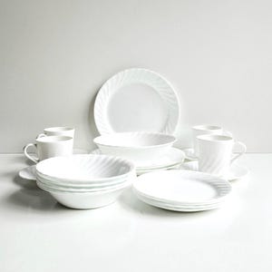 Corelle Enhancements white dinnerware 21 piece retired Corelle white dish set