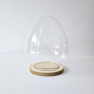 egg glass dome with wood base 8&quot; vintage glass cloche