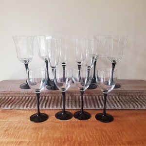 12 vintage mix black stem wine glasses Luminarc Cristal D&#39;Arques-Durand 3 Sizes see description
