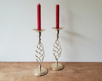 Pair of Vintage Tall Brass Candle Holders, 17.75 Tall Brass Candlesticks,  Altar Candle Holders 
