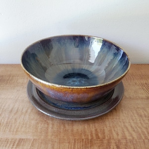 Vintage Galaxy Glaze Studio Pottery Bowl and Plate Set, Centerpiece Ceramic