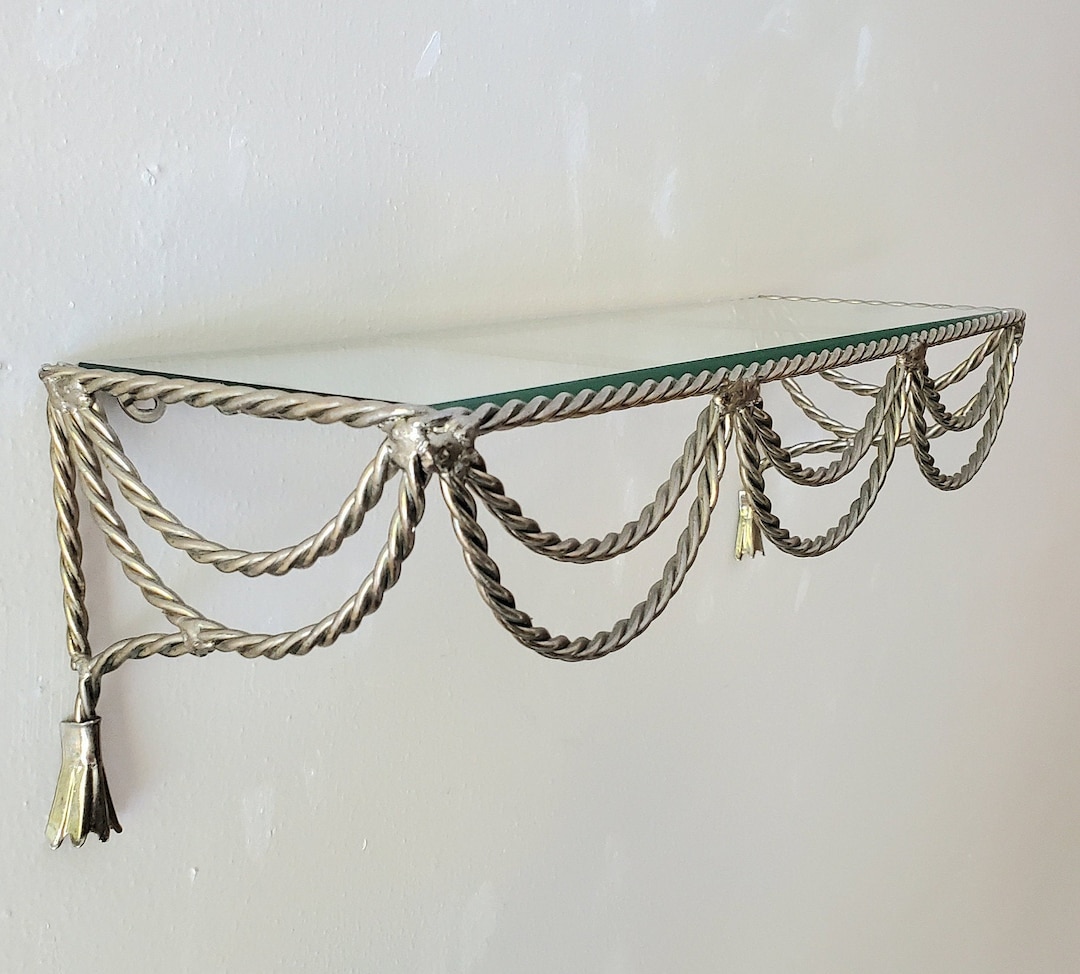 Vintage Metal Wall Shelf Bathroom Metal and Glass Shelf Entryway Organization - Etsy