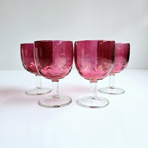 Thumbprint water goblets 4 vintage Bartlett Collins  16 ounce Red Flash Thumbprint goblets