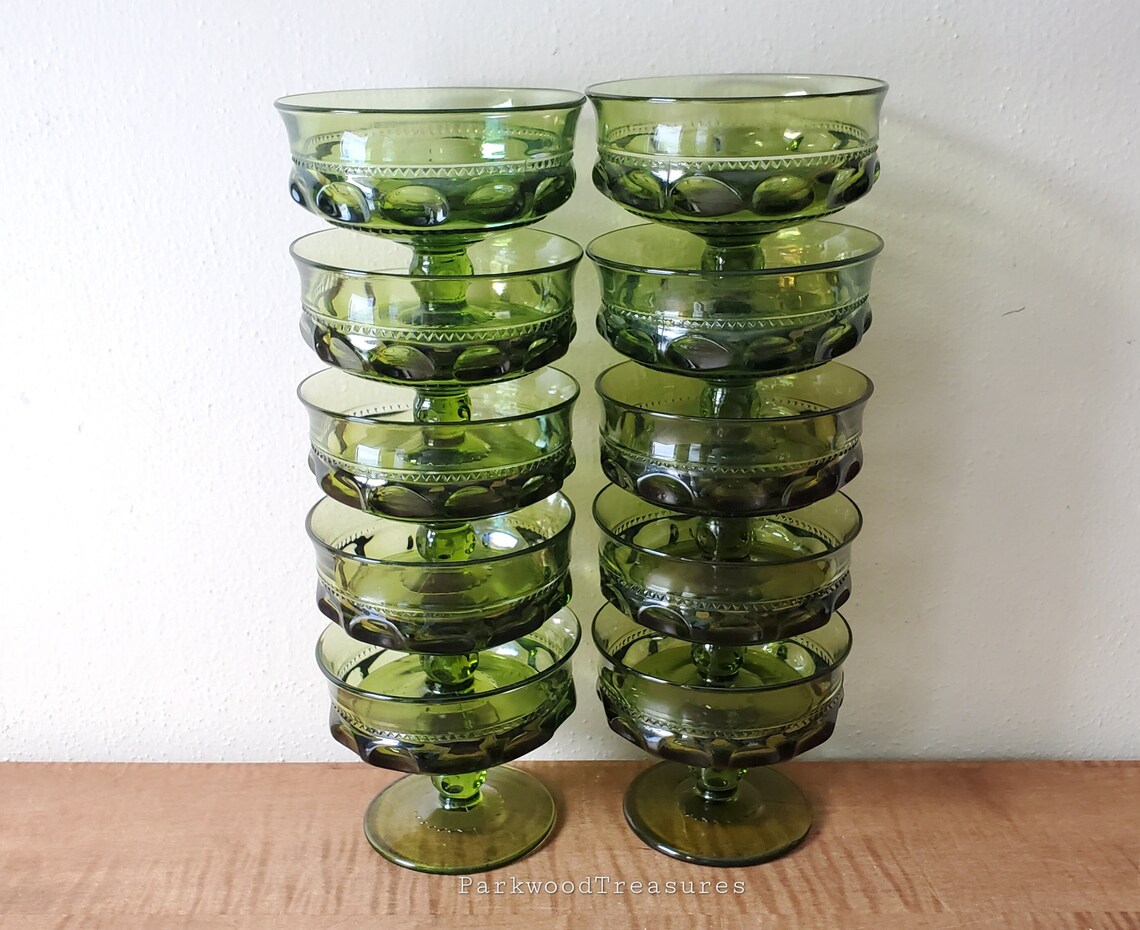 Vintage Green Glass Cups King's Crown Green Sherbet Etsy