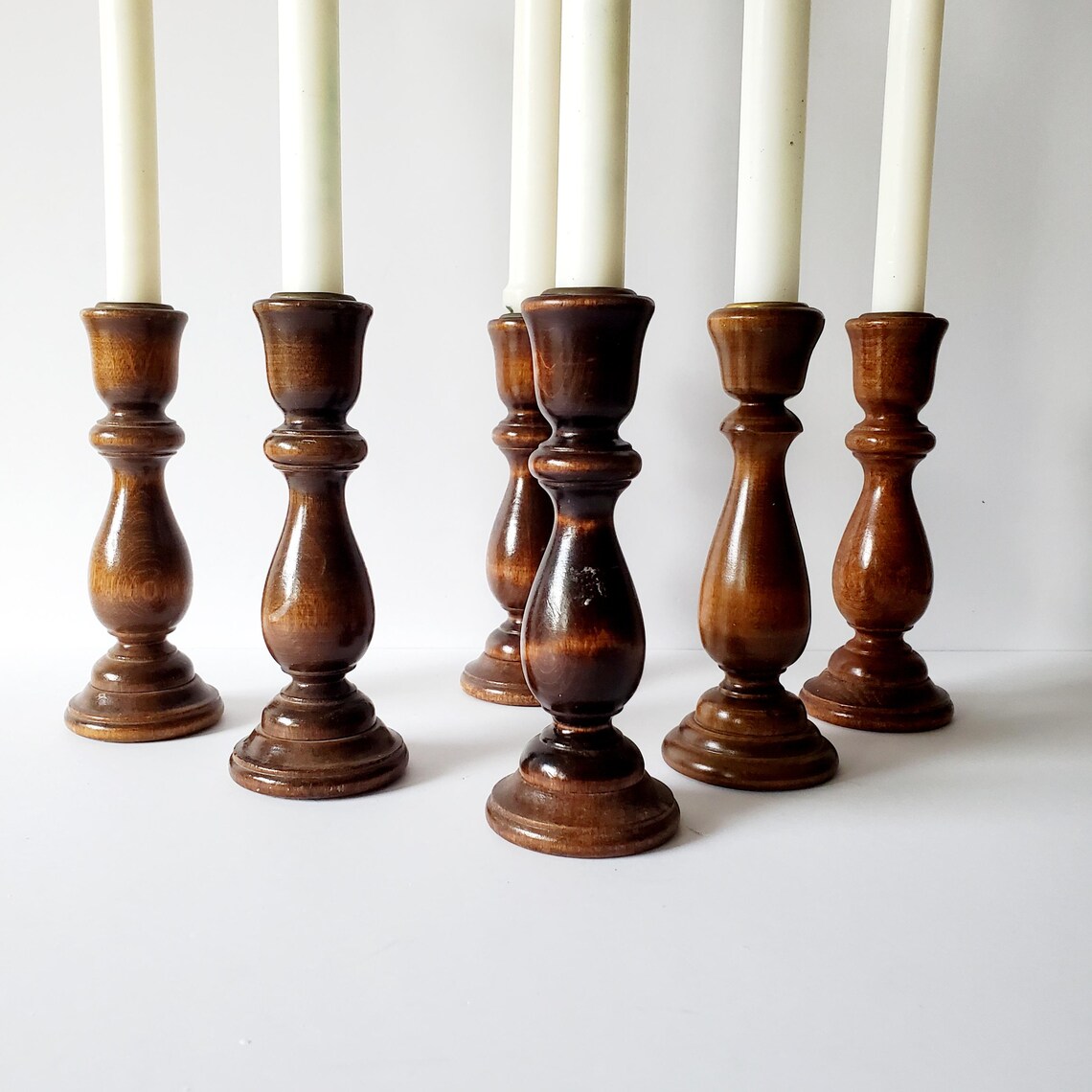 6 Vintage Wood Candlestick Holders - Etsy