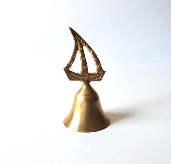 vintage brass bell: sailboat handle, 4 1/2" height