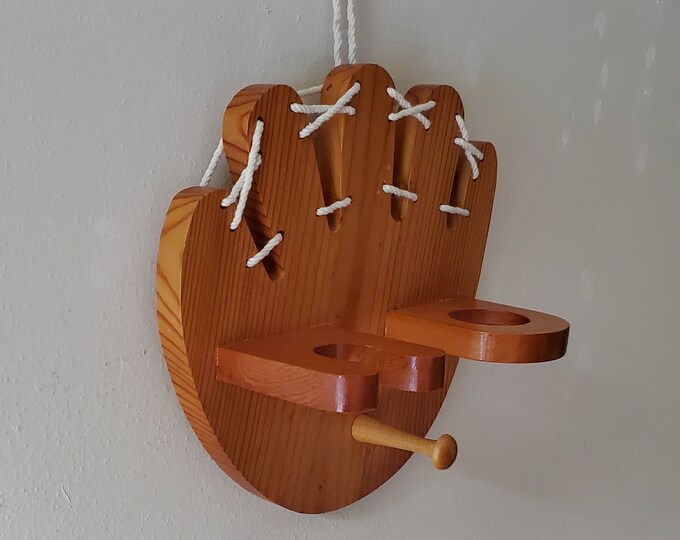 Vintage Wood Baseball Shelf, Wooden Baseball Glove Rack, Baseball Glove