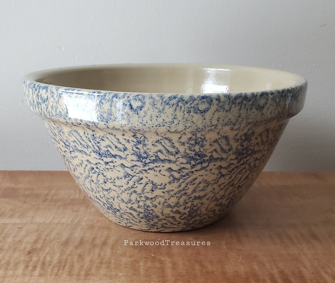 Vintage Roseville Ransbottom Pottery Mixing Bowl 10 Blue Spongeware