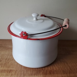 Vintage Planter White Enamelware Pot or Planter