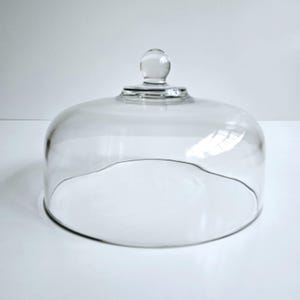 May include: A clear glass cake dome with a round knob on top. The dome is designed to cover and protect cakes and other desserts.