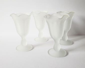ice cream glasses 4 vintage white parfait glasses  /details in description
