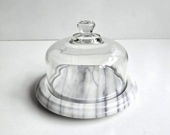 Vintage Marble Cheese Plate & Glass Dome