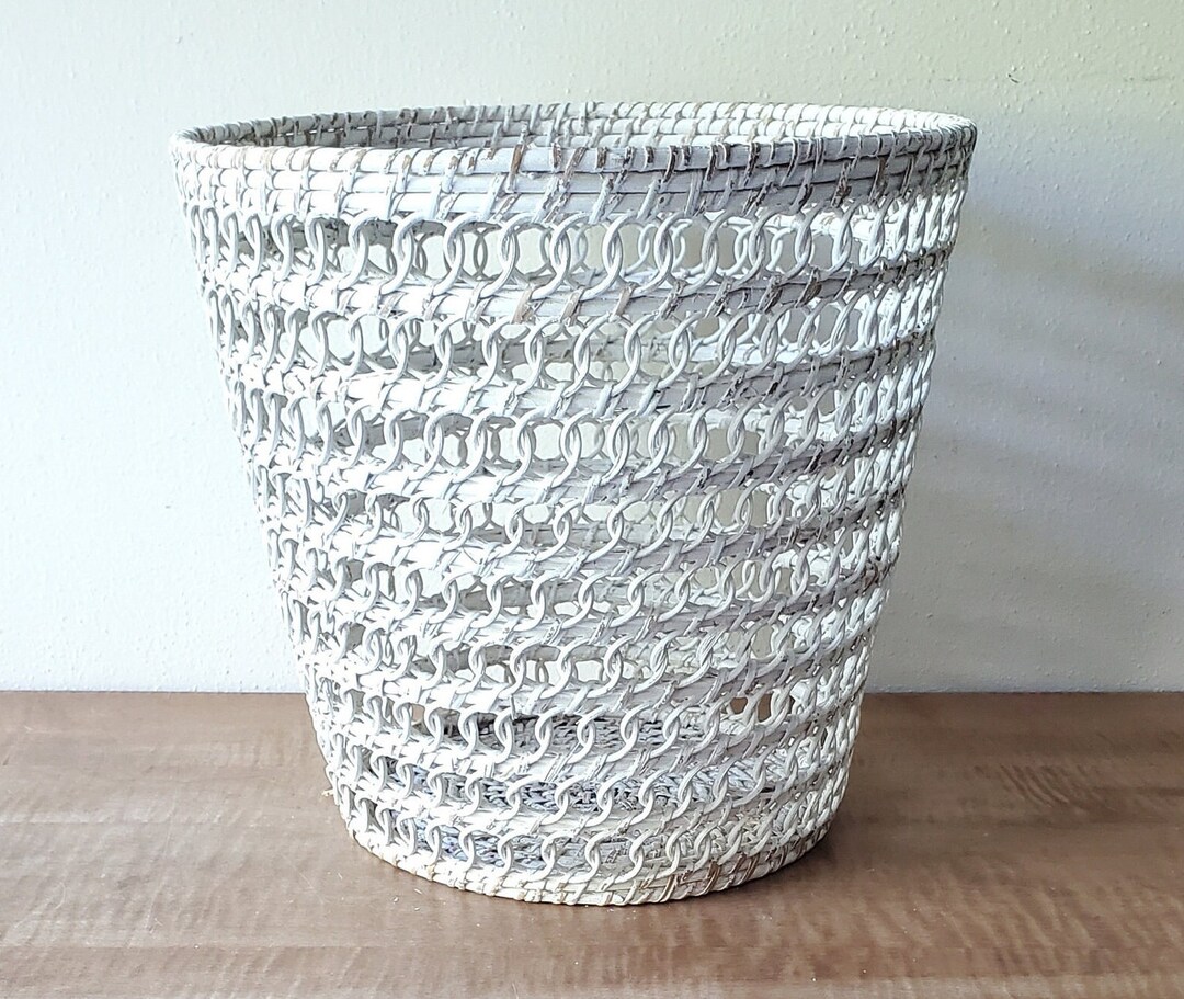 Vintage Wicker Wastebasket, White Wicker Trash Can, Waste Basket Etsy