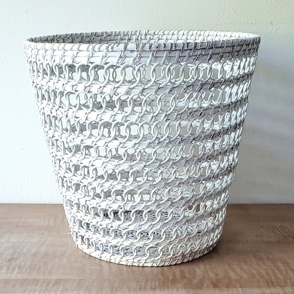White Wicker Waste Basket Etsy