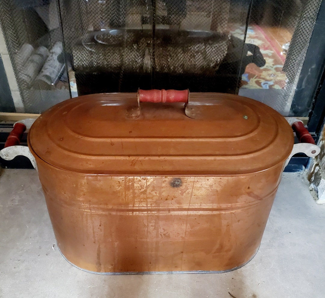 Copper Tub, Copper Basin, Antique Copper Boiler, Copper Wash Tub, Primitive Copper Tub With