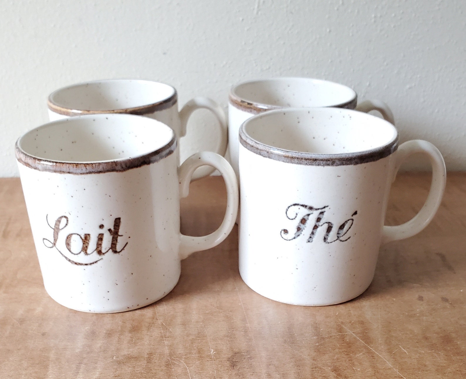 Vintage Mugs Set of 4 French Hand Painted Stoneware Mugs Etsy