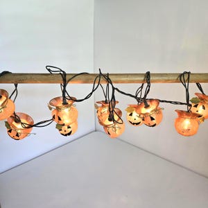 Vintage Halloween Pumpkin String 10 Lights Jack O Lantern 8ft Lighted Party Garland
