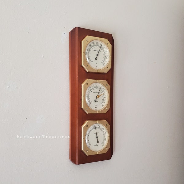 Vintage Working Barometer, Weather Station Sunbeam Temperature Barometer Humidity Wall Mount