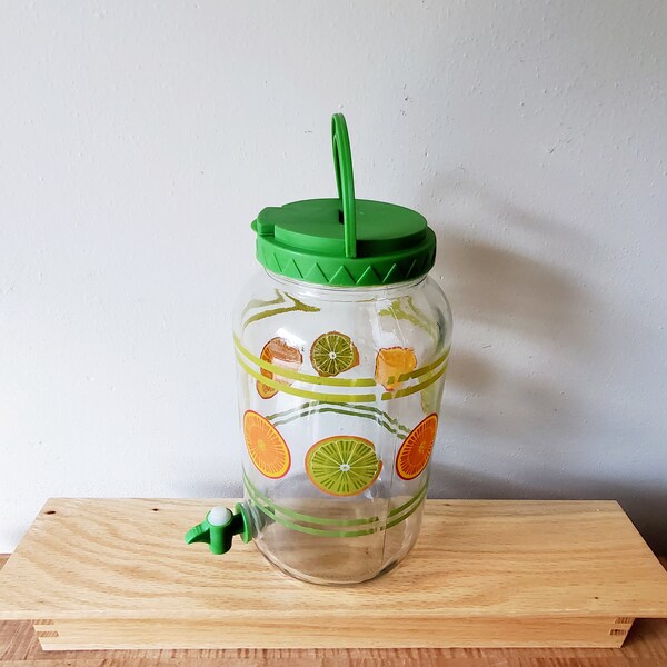 Vintage Sun Tea Jar, Ice Tea Jug, Glass Gallon Ice Tea Jar, Orange Slices