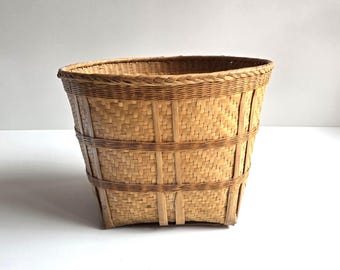 11" x 14"  woven wicker & bamboo planter/ plant basket