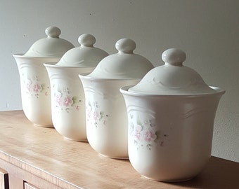 Vintage Pfaltzgraff Tea Rose Pottery Canister Set of 4