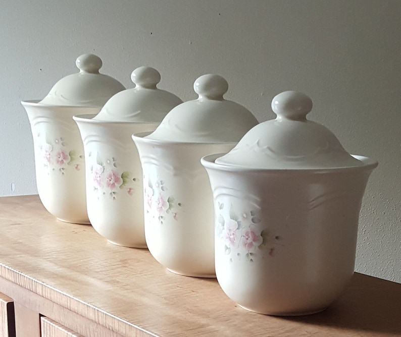 Vintage Pfaltzgraff Tea Rose Pottery Canister Set of 4 Etsy