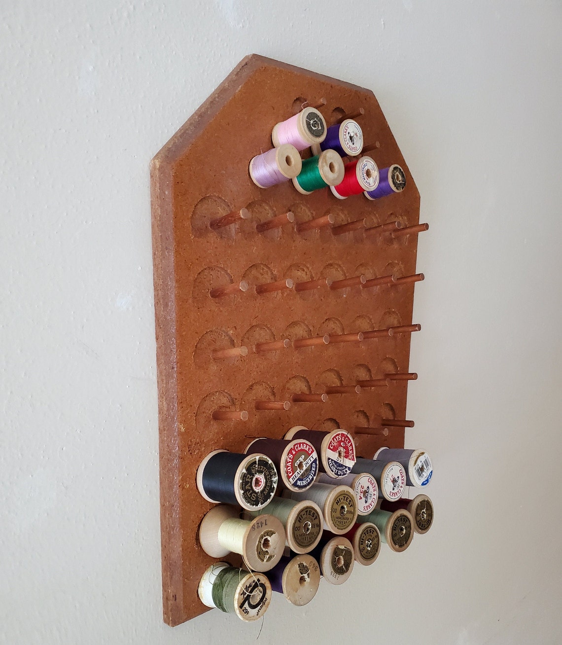 Vintage Wood Sewing Thread Spool Rack Wall Hanging Spool Etsy