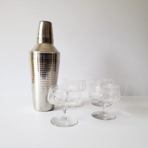 vintage cocktail shaker set with 4 martini glasses