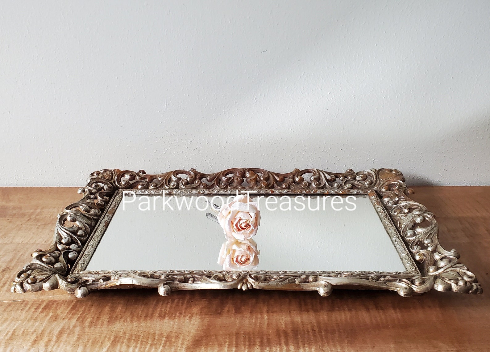 Vintage Vanity Mirror Tray Large Rectangle Mirrored Make up Etsy