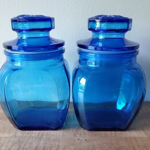 Vintage Blue Glass Apothecary Jars, Blue Canisters