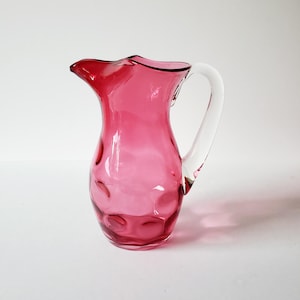 cranberry glass pitcher vintage Fenton 7&quot; coin dot cranberry cream pitcher Excellent