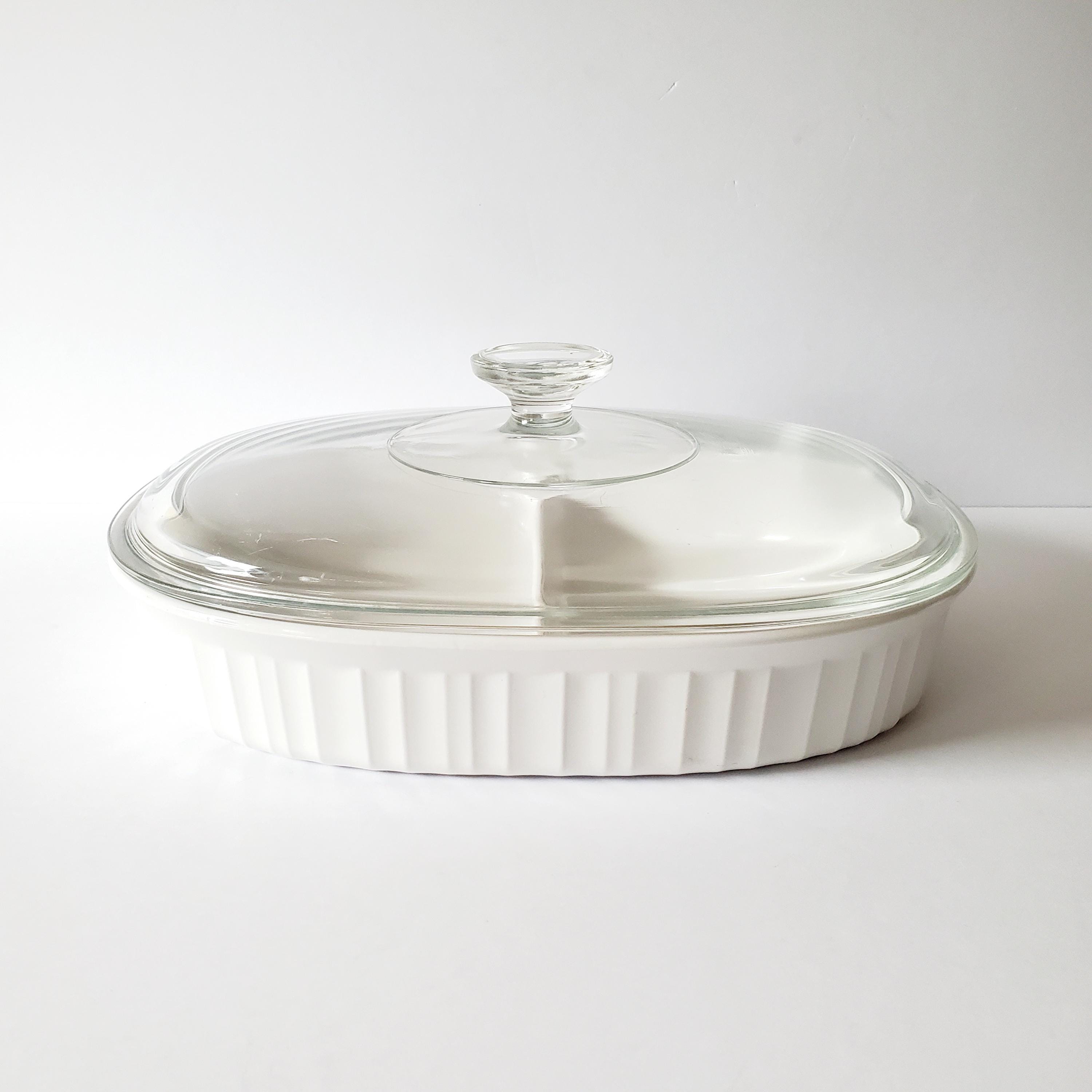 White Stoneware Oval Casserole Vintage Corningware French White