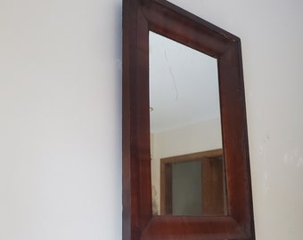 Antique Wood Framed Mirror, Narrow Space Mirror, 21" x 15", Wall Hanging Mirror, Maple Wood Framed Mirror