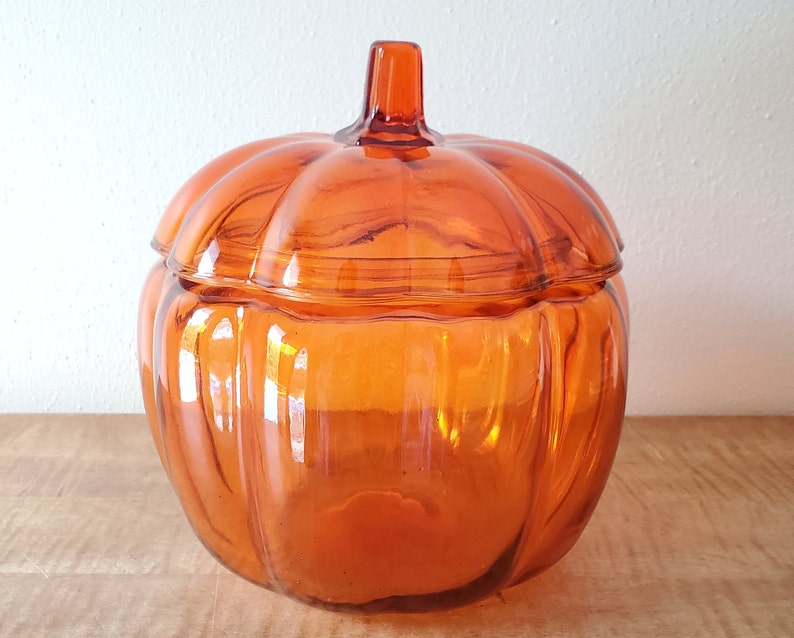 Vintage Glass Pumpkin Jar/Orange Glass Pumpkin Canister/Anchor | Etsy