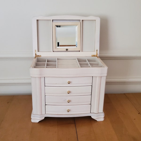 Vintage Wooden Jewelry Box, Ivory Velvet Wooden Jewelry Box, Mirrored Jewelry Box, Vintage Wooden Jewelry Chest, Jewelry Keeper Chest