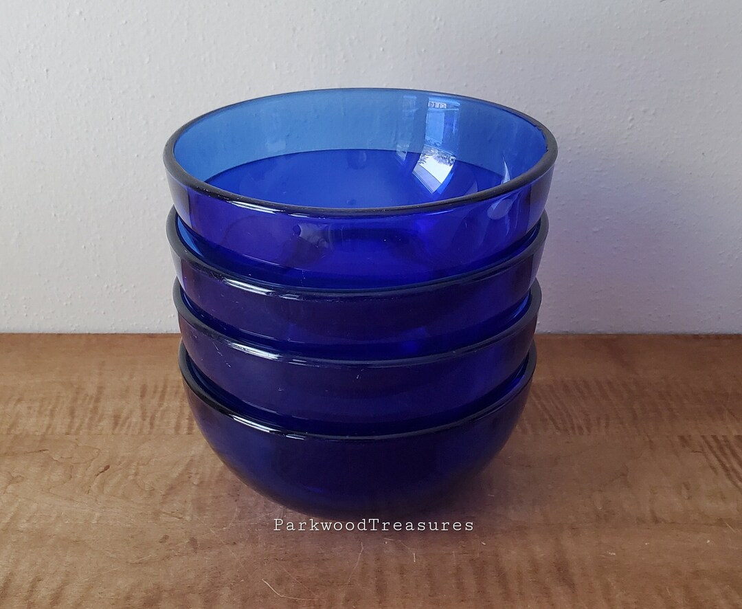Vintage Cobalt Blue Glass Cereal Bowls Set of 4 Blue Bowls Etsy