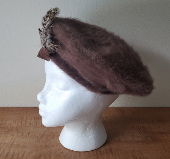 1950s vintage brown fur beret pillbox beret hat Vintage Fur Mini Pillbox Hat, Vintage Hat, Vintage Women Hat  main image 2