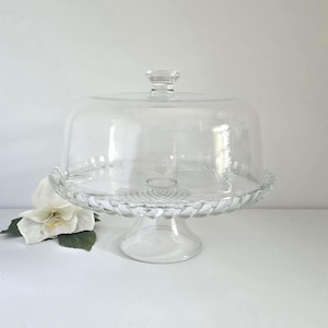 vintage pedestal glass cake stand & glass dome  /details in description