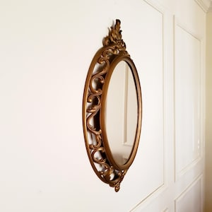 wall hanging oval mirror 28&quot; x 18&quot; vintage 1960&#39;s large ornate Homco plastic framed mirror