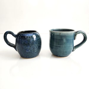 stoneware mug set of 2 vintage handmade blue studio pottery mugs