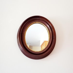 antique wall mirror vintage wood framed oval hanging mirror 11&quot; x 13&quot;
