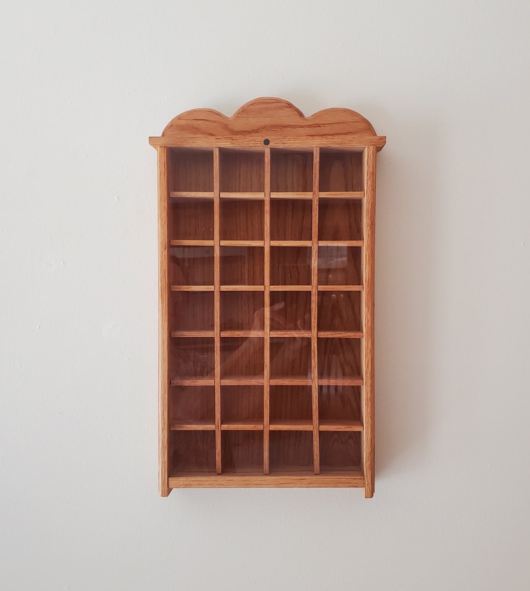 Vintage Wooden Wall Shelves, Narrow Space Wood Shelving, 28 Cube Curio