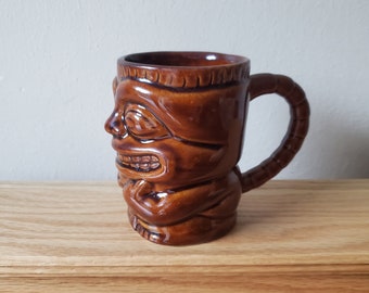 Vintage Tiki Mug, Brown Ceramic Tiki Mug