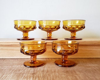 Vintage 5 King's Crown Amber Sherbet Champagne Dessert Cups Bowls