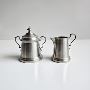 pewter sugar bowl and creamer vintage International Silver Company USA