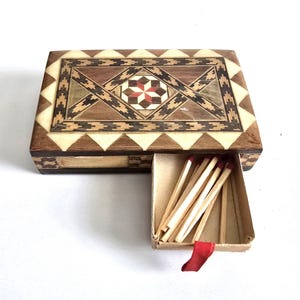 vintage Spanish Marquetry match box holder