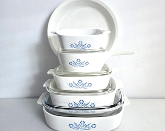 vintage Corning Ware Blue Cornflower 10 piece casserole set